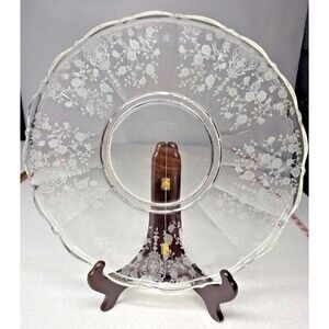 Cambridge Rose Point Etched Glass Serving plate 14.5" Elegant Crystal Vintage